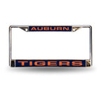 Auburn Laser Cut License Plate Frame Silver w/ Blue Background
