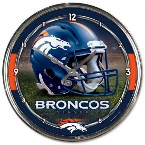 Broncos Round Wall Clock Chrome