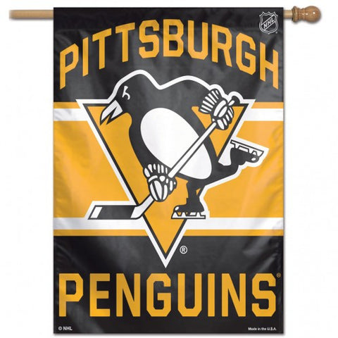 Penguins Vertical House Flag 1-Sided 28x40 Logo