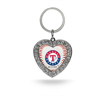 Rangers Keychain Rhinestone Heart MLB