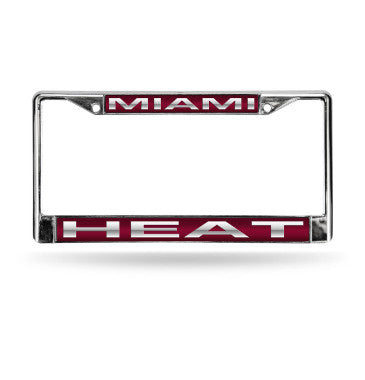 Heat Laser Cut License Plate Frame Silver w/ Red Background