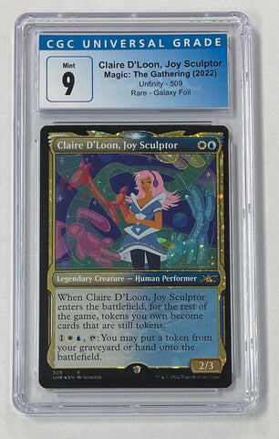 Claire D'Loon, Joy Sculpter 2022 Magic the Gathering Unfinity No.509 Rare Galaxy Foil CGC 9 Graded Single Card