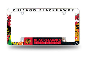 Blackhawks Chrome License Plate Frame All Over