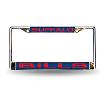 Bills Laser Cut License Plate Frame Silver w/ Blue Background