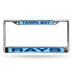Rays Laser Cut License Plate Frame Silver w/ Light Blue Background