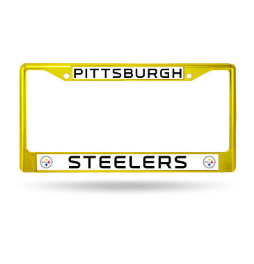 Steelers Chrome License Plate Frame Color Yellow w/ White Background