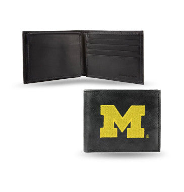 Michigan Leather Wallet Embroidered Bifold